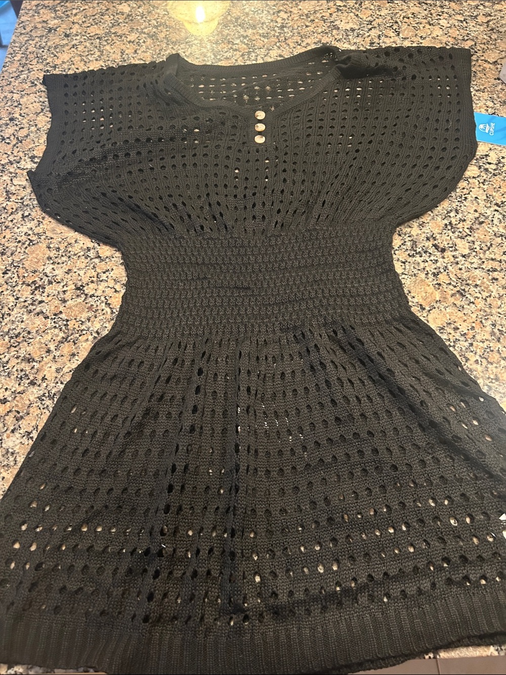Cupshe Black Crochet Swim Coverup with Button Front - Picture 2 of 4